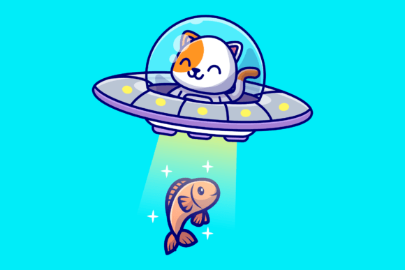 Cute Cat Catching Fish with Ufo Cartoon Review