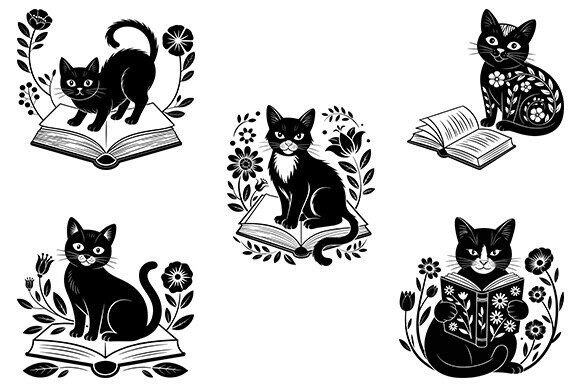 Floral Book Cat Svg,book Lover Bundle Review