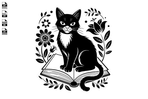 Floral Book Cat Svg,book Lover Cat Review