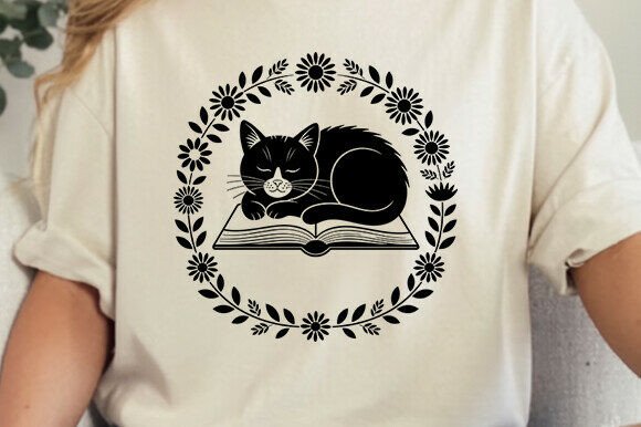 Floral Book Cat Svg,cat Reading, Floral Review