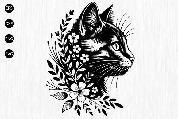Floral Cat Svg, Cat with Flower SVG, Cat Review