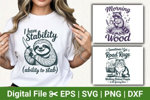 Funny Sloth, Raccoon, and Cat Svg Review