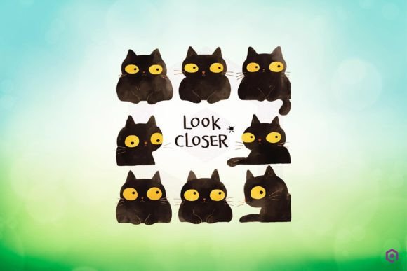 Halloween Black Cat LOOK CLOSER Clipart PNG Review