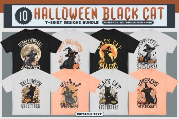 Halloween Black Cat Tshirt Design Bundle Review