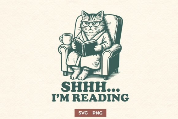 Shhh I'm Reading Cat SVG, Book Lover PNG
