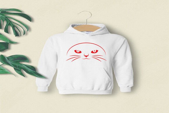 Simple Cartoon Cat Icon on a Black T-shi
