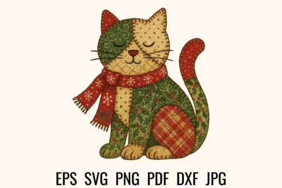 Vintage Patchwork Christmas Cat SVG PNG Review