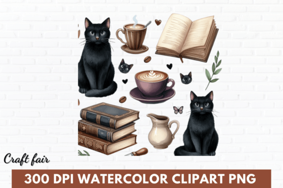 Watercolor Black Cat Book Coffee Clipart Review
